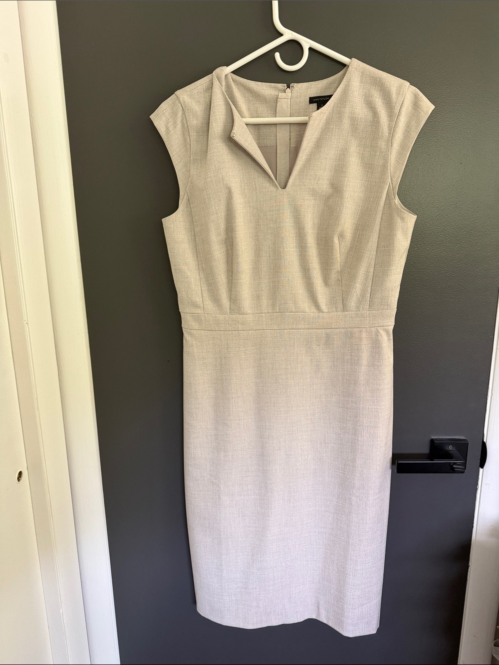 Ann Taylor Light tan notched -Neck Sheath Dress
